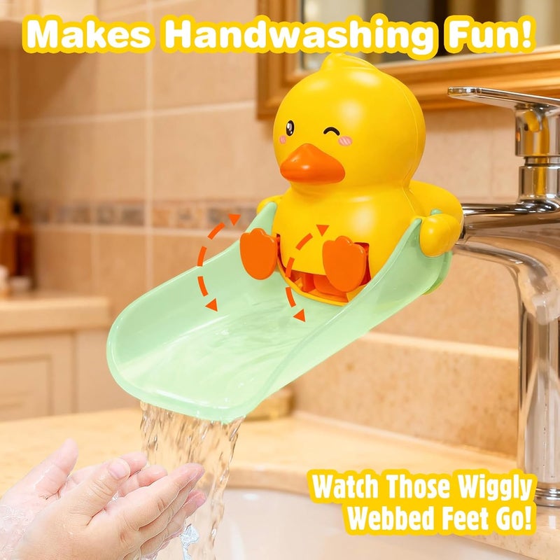 SKYROKU Duck-Tastic Faucet Extender for Toddlers – Kicking Legs Fun! Splash-Proof & Easy Install Sink Extender for Kids (Yellow&Green) - Image 2